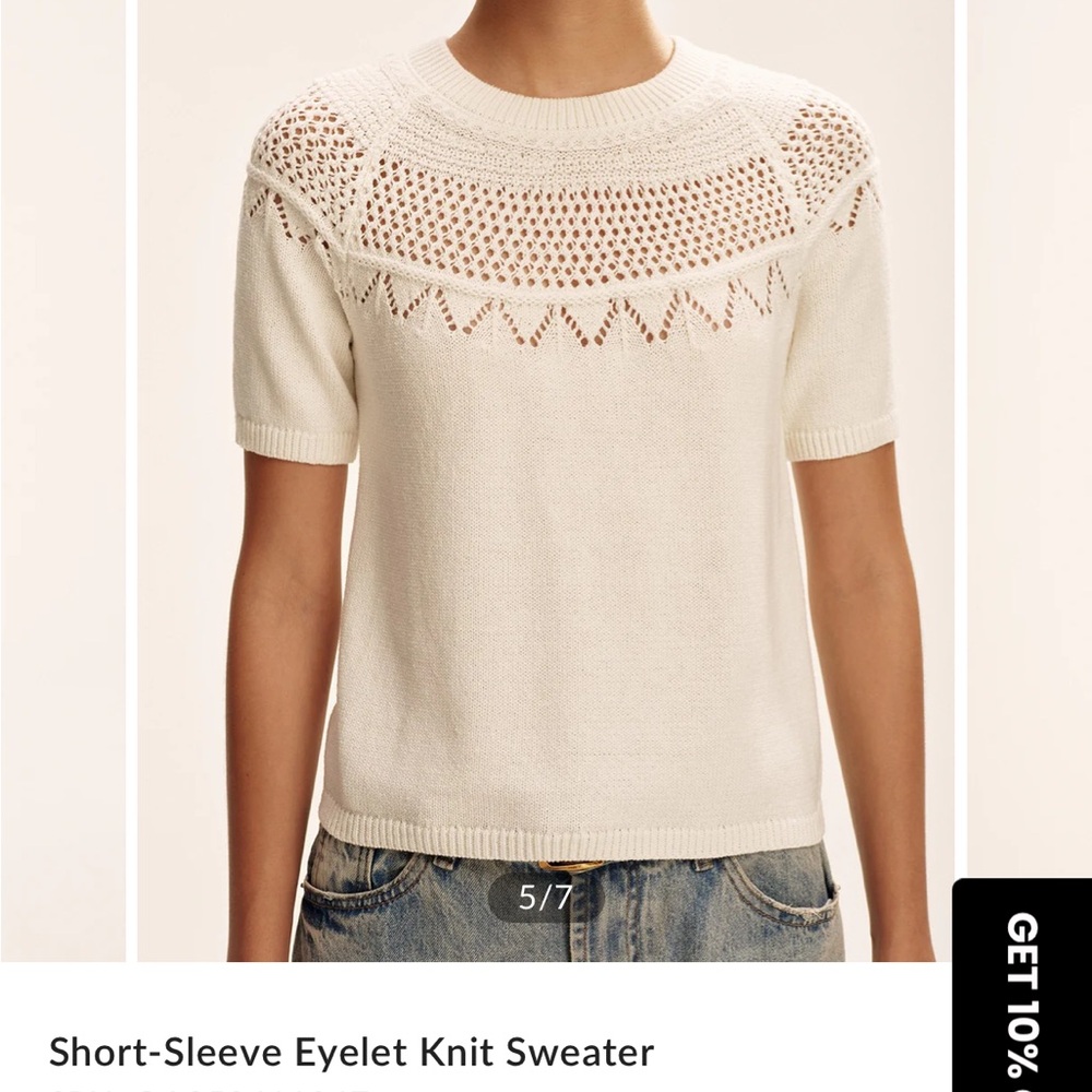Commense Short-Sleeve Eyelet Knit Sweater - Cream